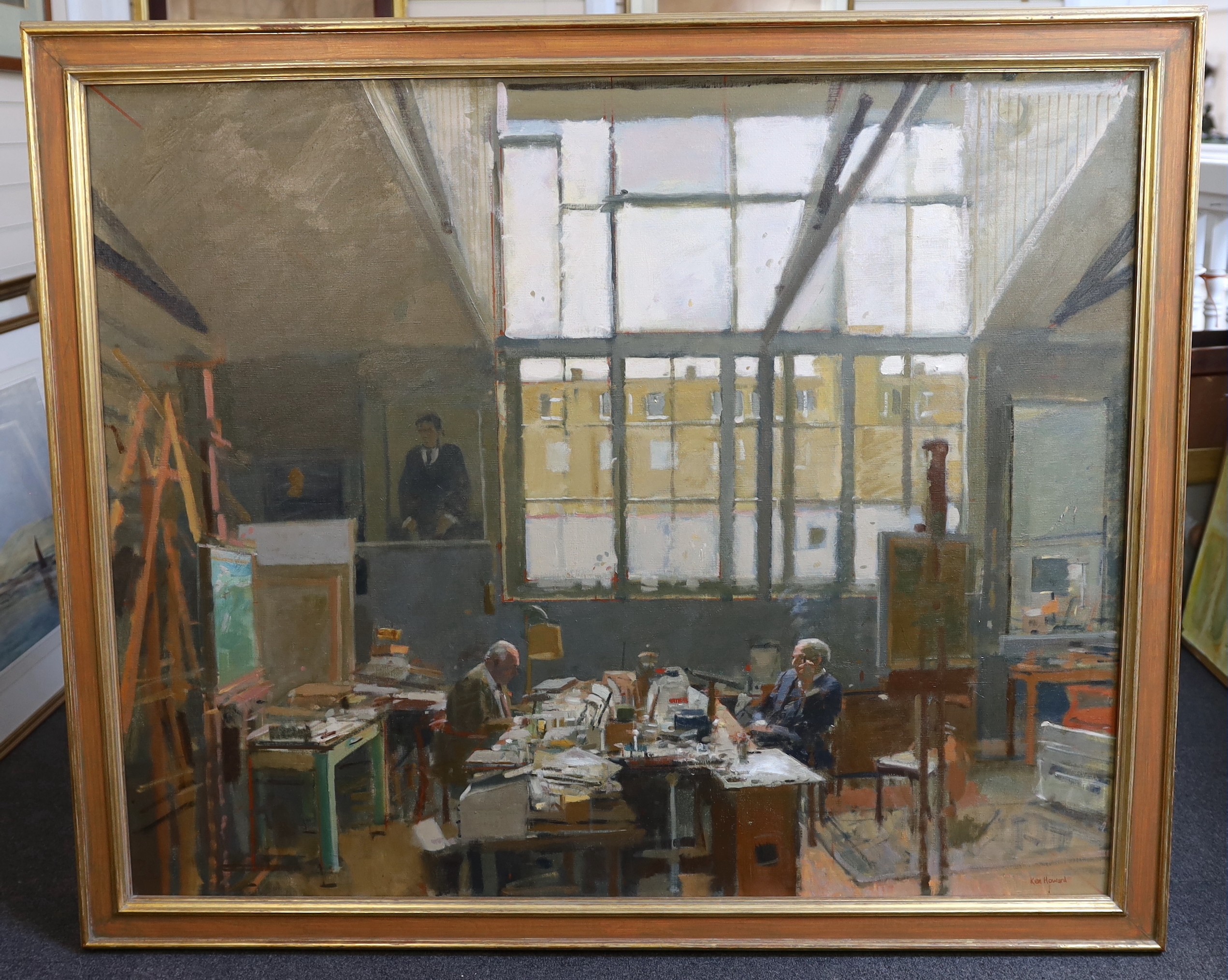 Ken Howard (b.1932), 'Robert Buhler and Bill Michael at 3 Avenue Studios', oil on canvas, 112 x 137cm